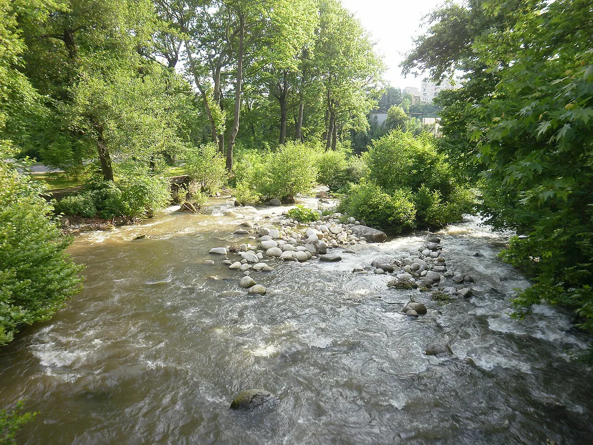 Forested walking path along the Bistritsa River in Bachinovo Park, Blagoevgrad, Bulgaria — 1