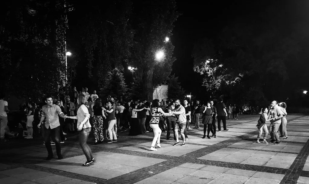 Dancing in the street in Sofia, Bulgaria