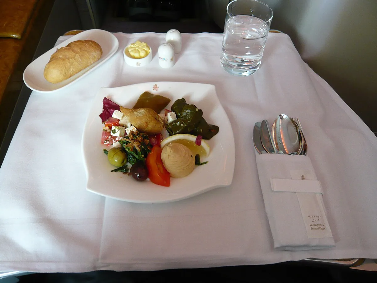 Emirates Business class meal on A380 (5646674365) — 2