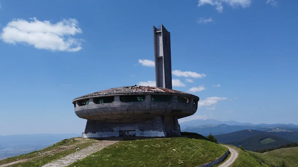 The abandoned UFO-shaped Buzludzha Monument on its peak in Bulgaria's Balkan Mountains