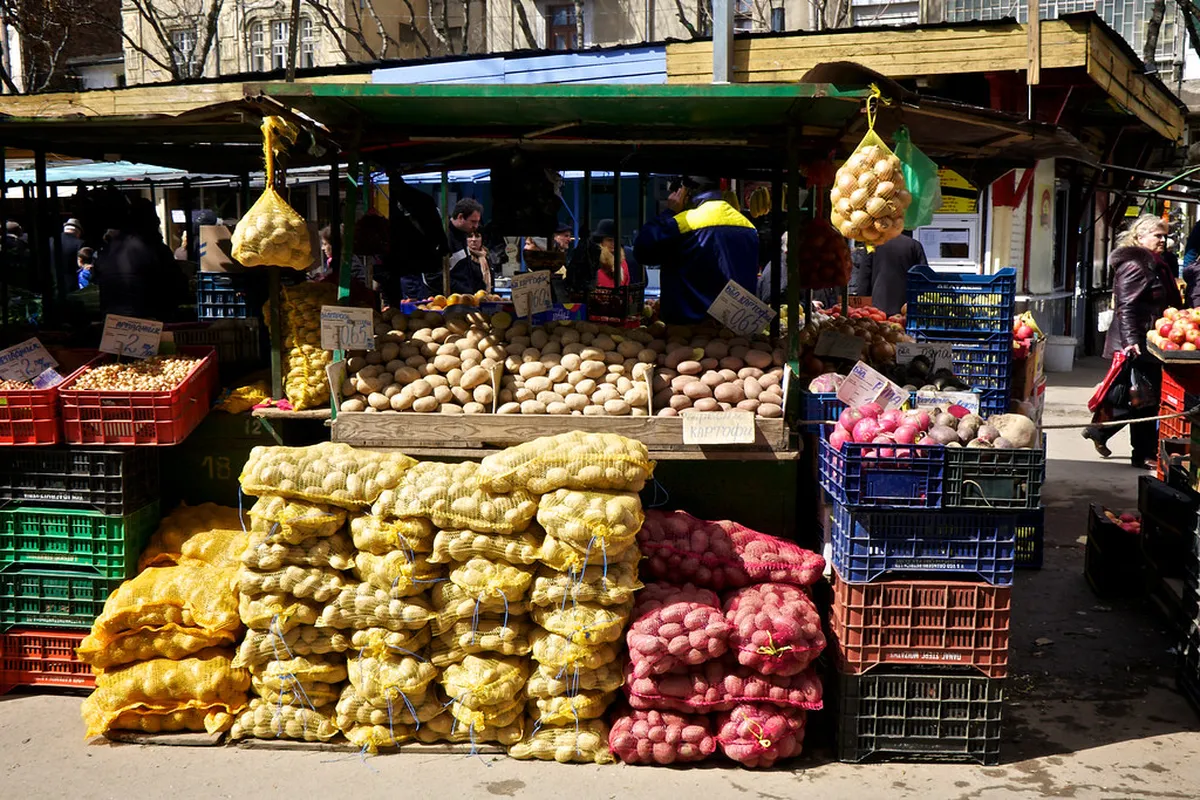 A fresh produce market stall in Bulgaria