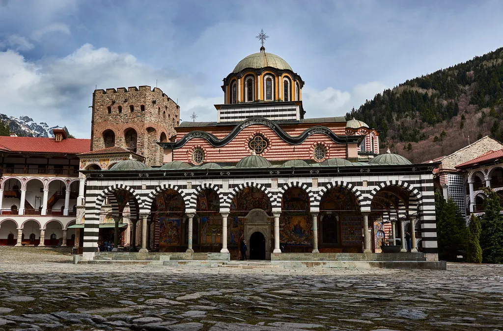 The arcaded entrance to Rila Monastery