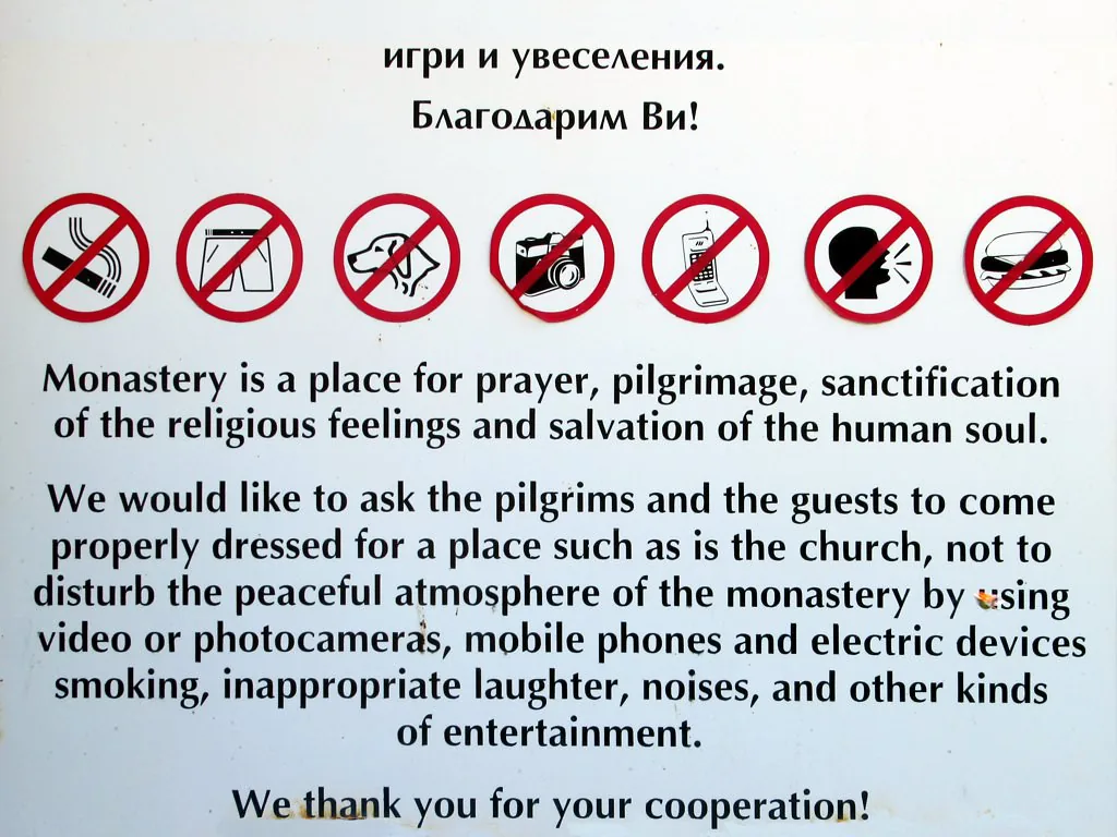 Rules for Visiting Monasteries in Melnik, Bulgaria
