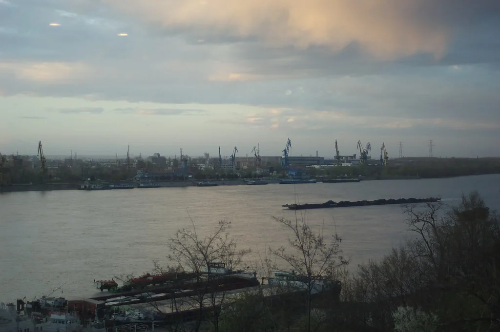 Sunset over the Danube in Ruse, Bulgaria