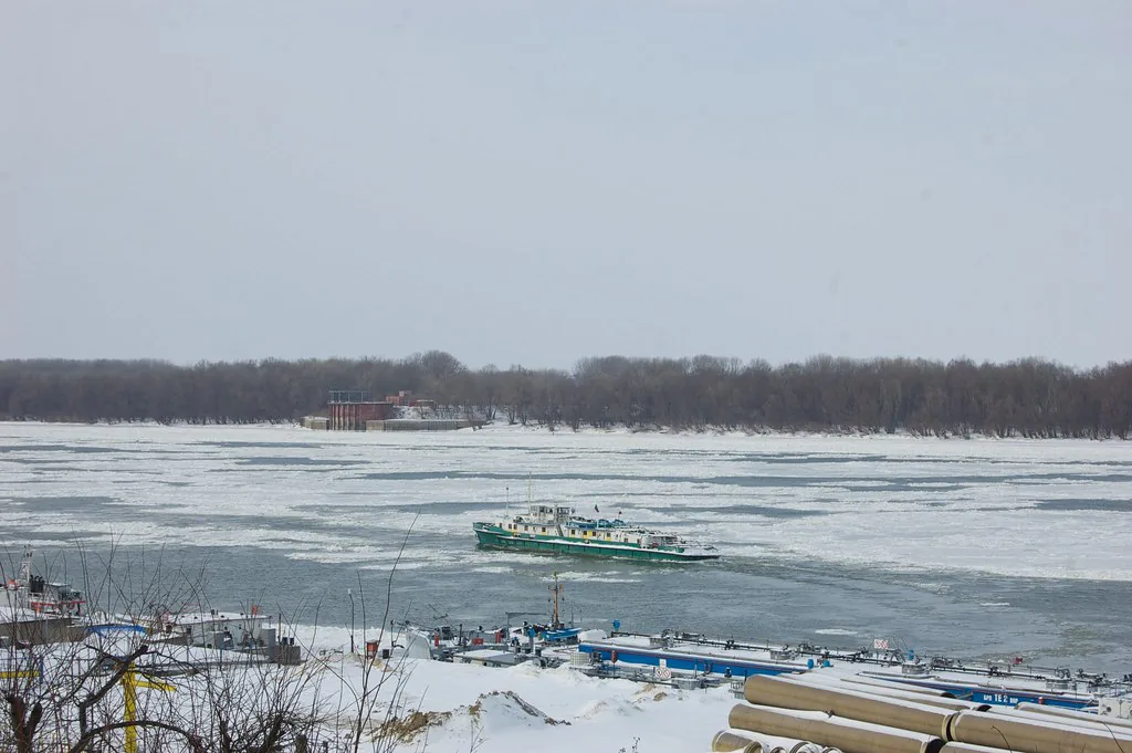 The Danube in ice grip in Ruse, Bulgaria