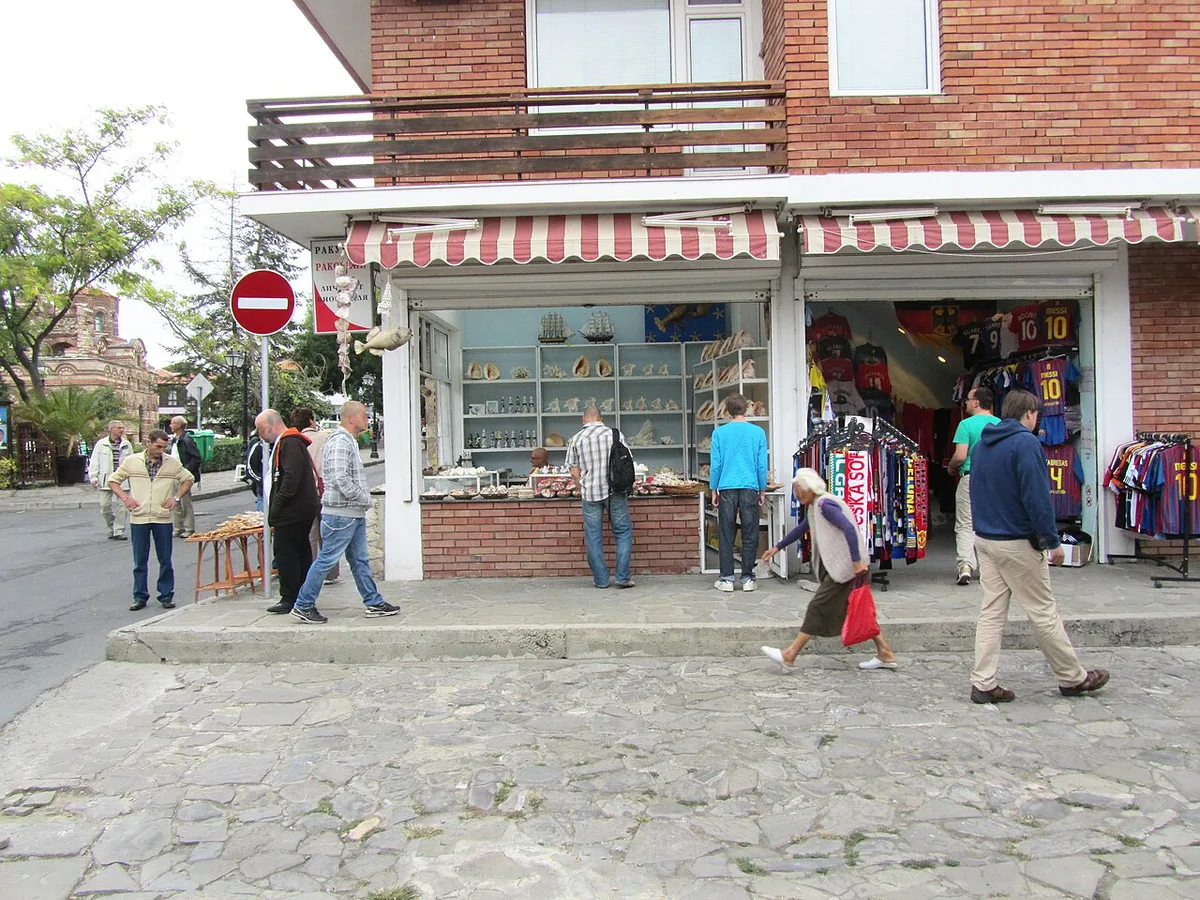 Shops on a stone street in Nessebar Old Town, Bulgaria — 2