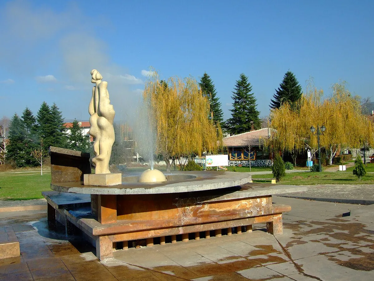 Sapareva Banya geyser with the Rila Mountains behind it, Bulgaria — 2