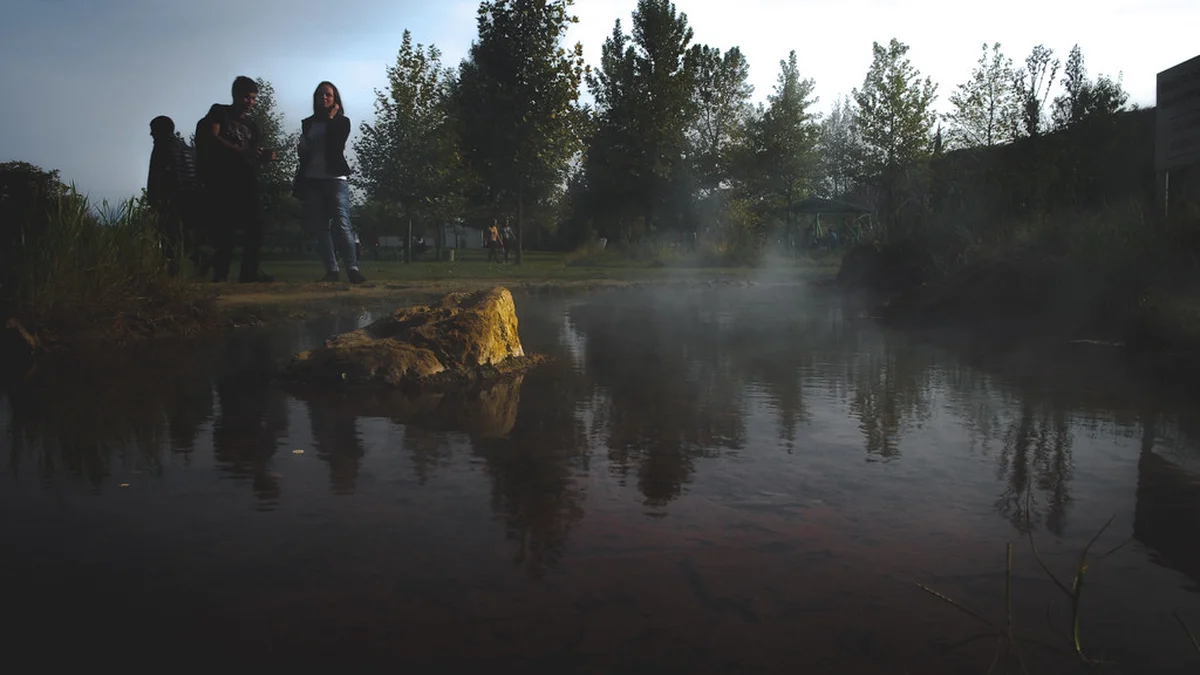 Natural mineral spring flowing through rocky terrain in Sandanski, Bulgaria