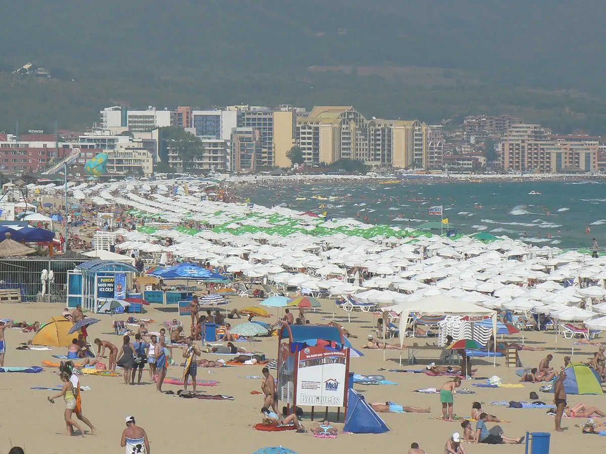 All-inclusive resort hotels behind the beach at Albena, Bulgaria